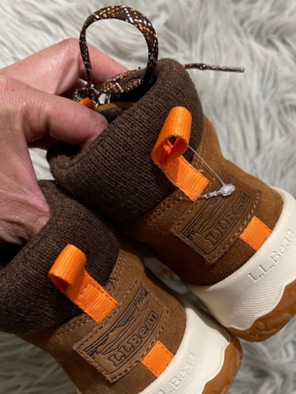 L.L. Bean Brown Suede Lace-Up Alpine Boots with Orange Accents - Picture 4 of 6
